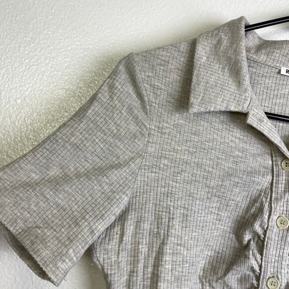 Reformation Lennon Dress Womens Medium Greige Ribbed Short Sleeve Button Stretch - Picture 5 of 11